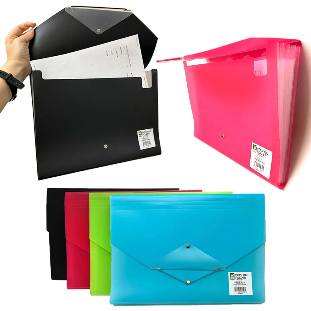 12 Pc Accordion File Organizer 5 Pocket Folder Letter Paper Coupon Documents 13"