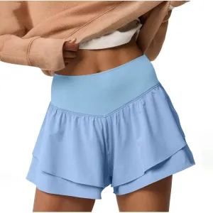 2 in 1 Running Shorts for Women Flowy High Waisted Athletic Shorts Double Layered Ruffle Workout Tennis Skirt Skorts