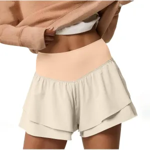 2 in 1 Running Shorts for Women Flowy High Waisted Athletic Shorts Double Layered Ruffle Workout Tennis Skirt Skorts
