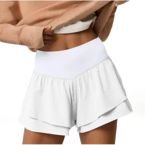 2 in 1 Running Shorts for Women Flowy High Waisted Athletic Shorts Double Layered Ruffle Workout Tennis Skirt Skorts