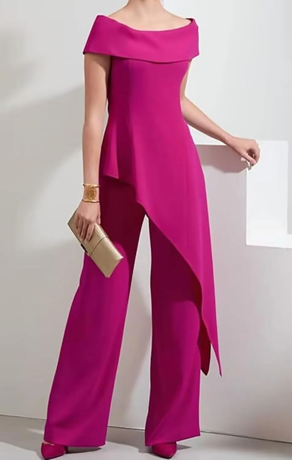 2 Pieces Chiffon Mother of The Bride Pant Suits for Wedding Off Shoulder Long Pantsuits for Women Formal Outfits