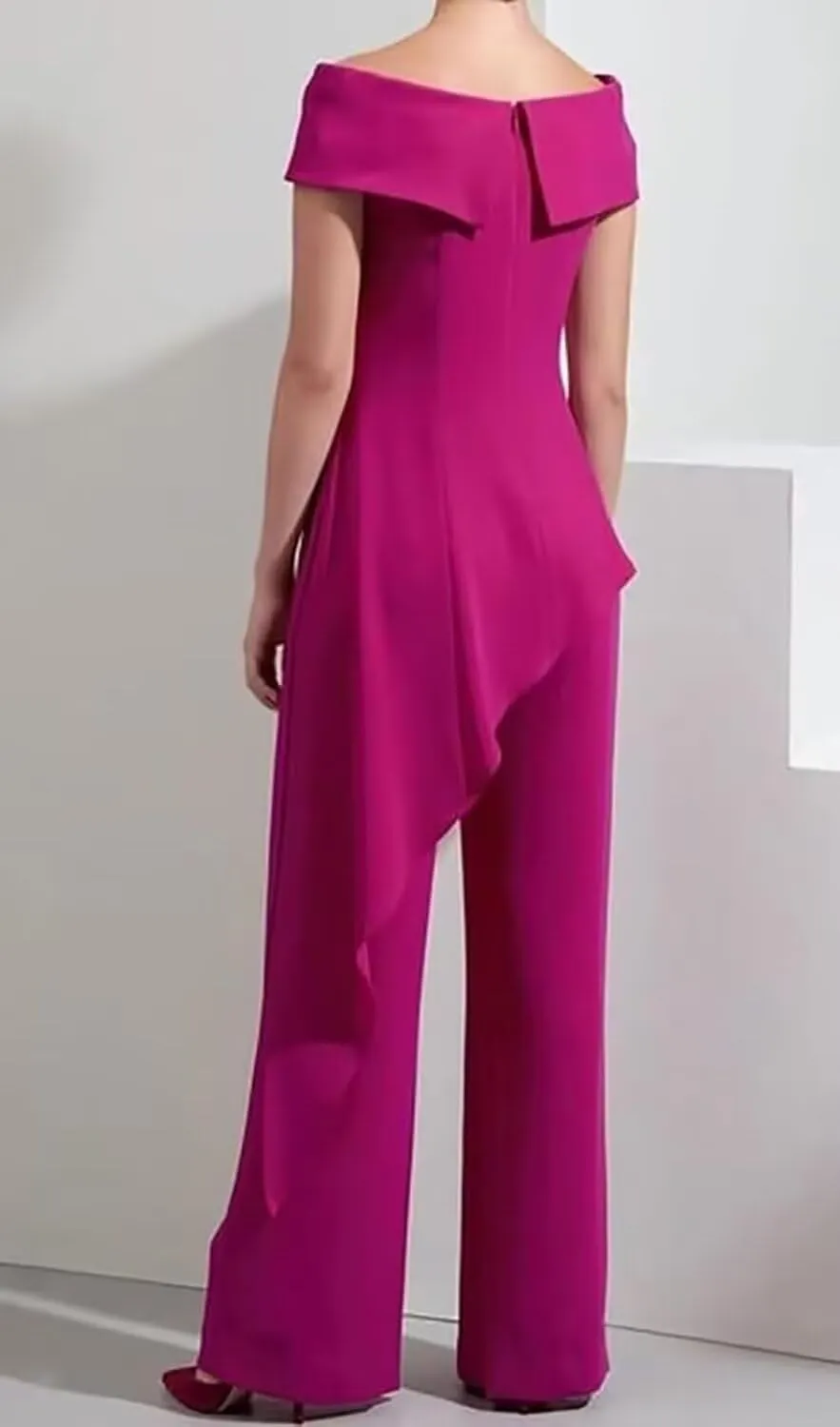 2 Pieces Chiffon Mother of The Bride Pant Suits for Wedding Off Shoulder Long Pantsuits for Women Formal Outfits