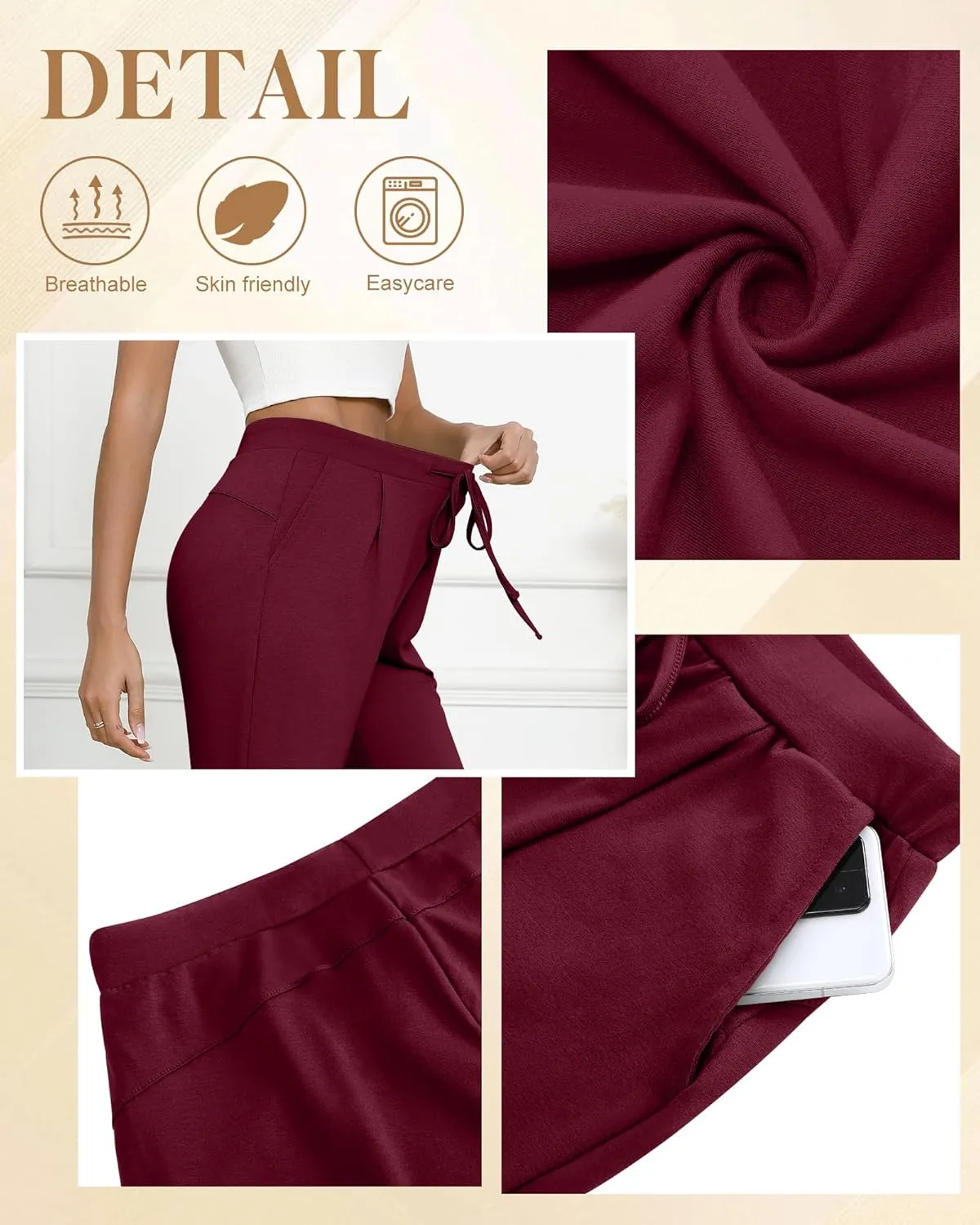 3 Pack Women's Capri Pants, Casual Wide Leg Yoga Pants High Waist Drawstring Cropped Lounge Trousers with Pockets