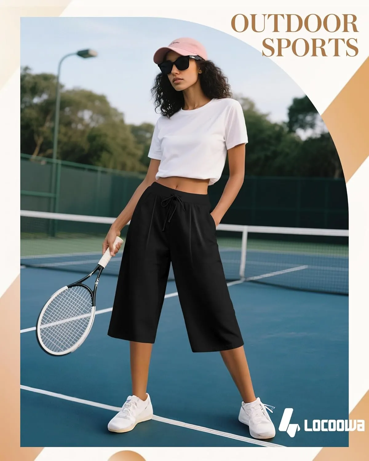 3 Pack Women's Capri Pants, Casual Wide Leg Yoga Pants High Waist Drawstring Cropped Lounge Trousers with Pockets