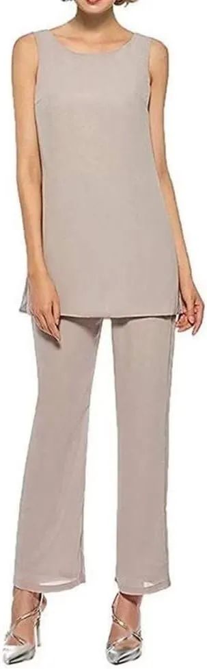 3 Pcs Mother of The Bride Pant Suits for Wedding Chiffon Long Sleeve Formal Outfit Wedding Pantsuits with Jacket 2023