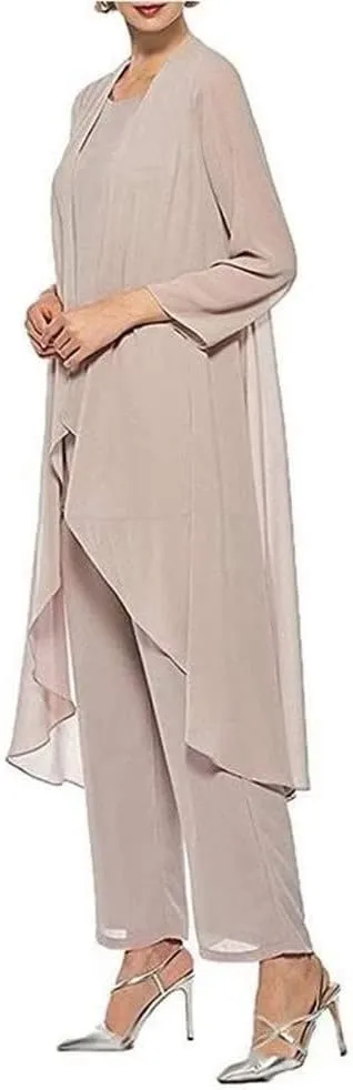 3 Pcs Mother of The Bride Pant Suits for Wedding Chiffon Long Sleeve Formal Outfit Wedding Pantsuits with Jacket 2023