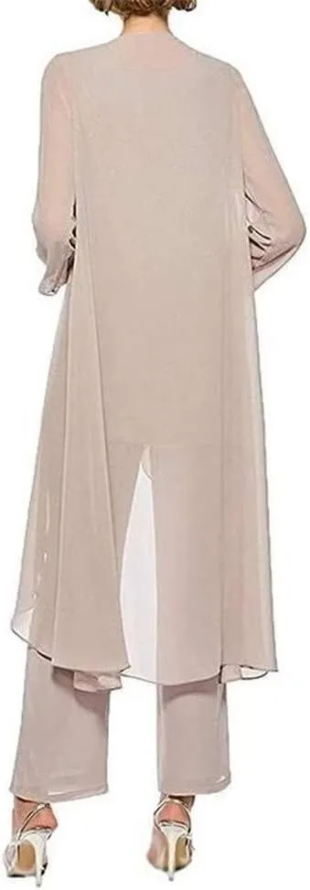 3 Pcs Mother of The Bride Pant Suits for Wedding Chiffon Long Sleeve Formal Outfit Wedding Pantsuits with Jacket 2023