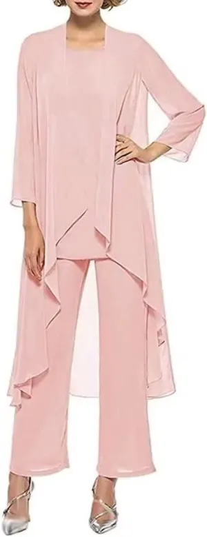 3 Pcs Mother of The Bride Pant Suits for Wedding Chiffon Long Sleeve Formal Outfit Wedding Pantsuits with Jacket 2023