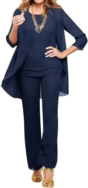3 Pieces Mother of The Bride Pant Suits for Wedding Chiffon Pant Suits for Women Dressy Formal Outfit Sets