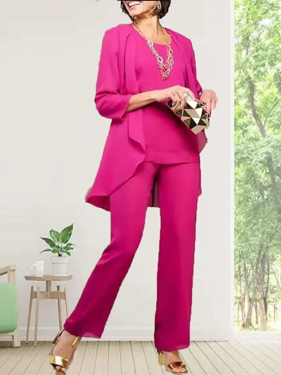 3 Pieces Mother of The Bride Pant Suits for Wedding Chiffon Pant Suits for Women Dressy Formal Outfit Sets