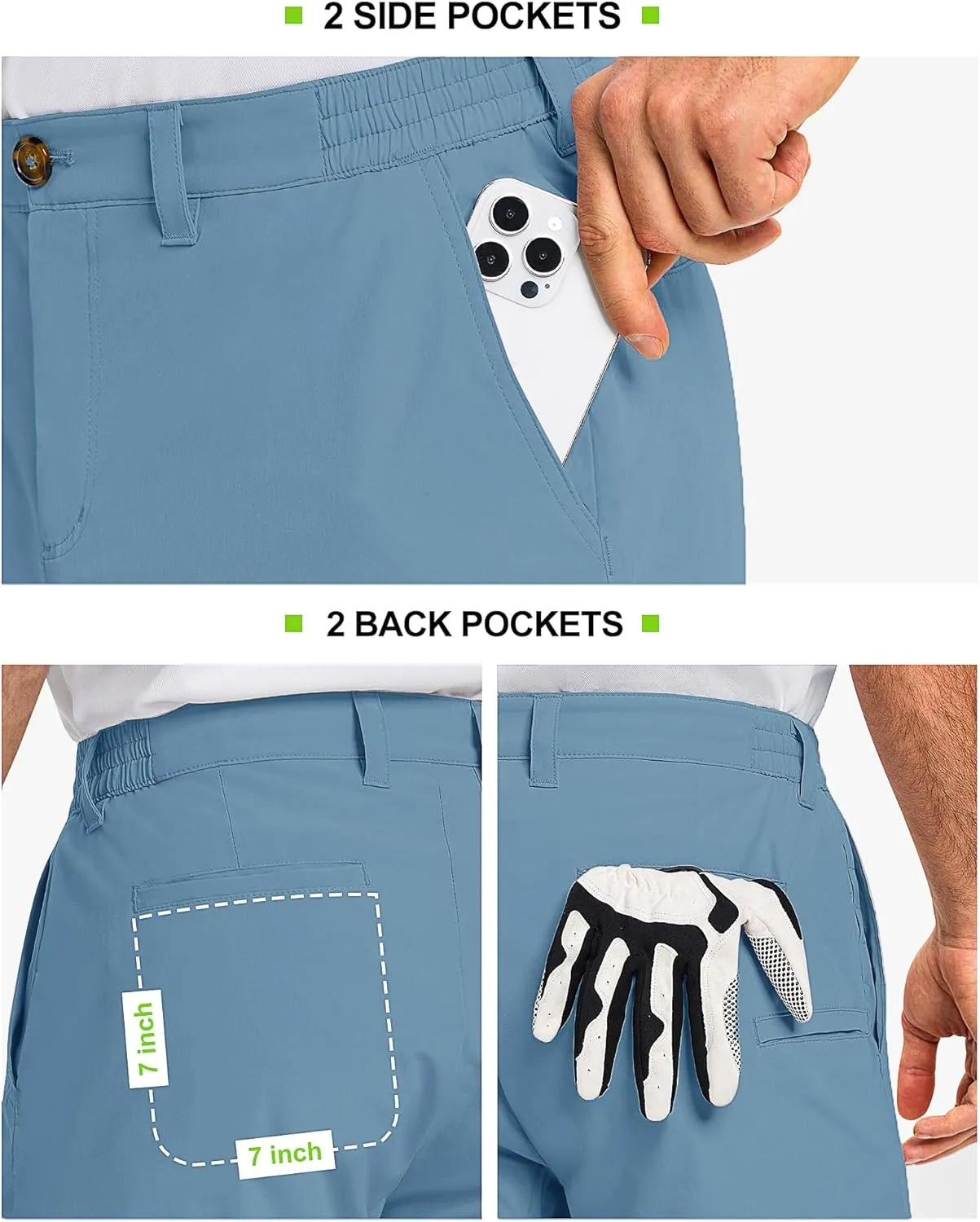 33,000ft Men's Golf Shorts 9" Dry Fit Stretch Golf Short UPF 50  Lightweight Flat Front Golf Shorts with Pockets