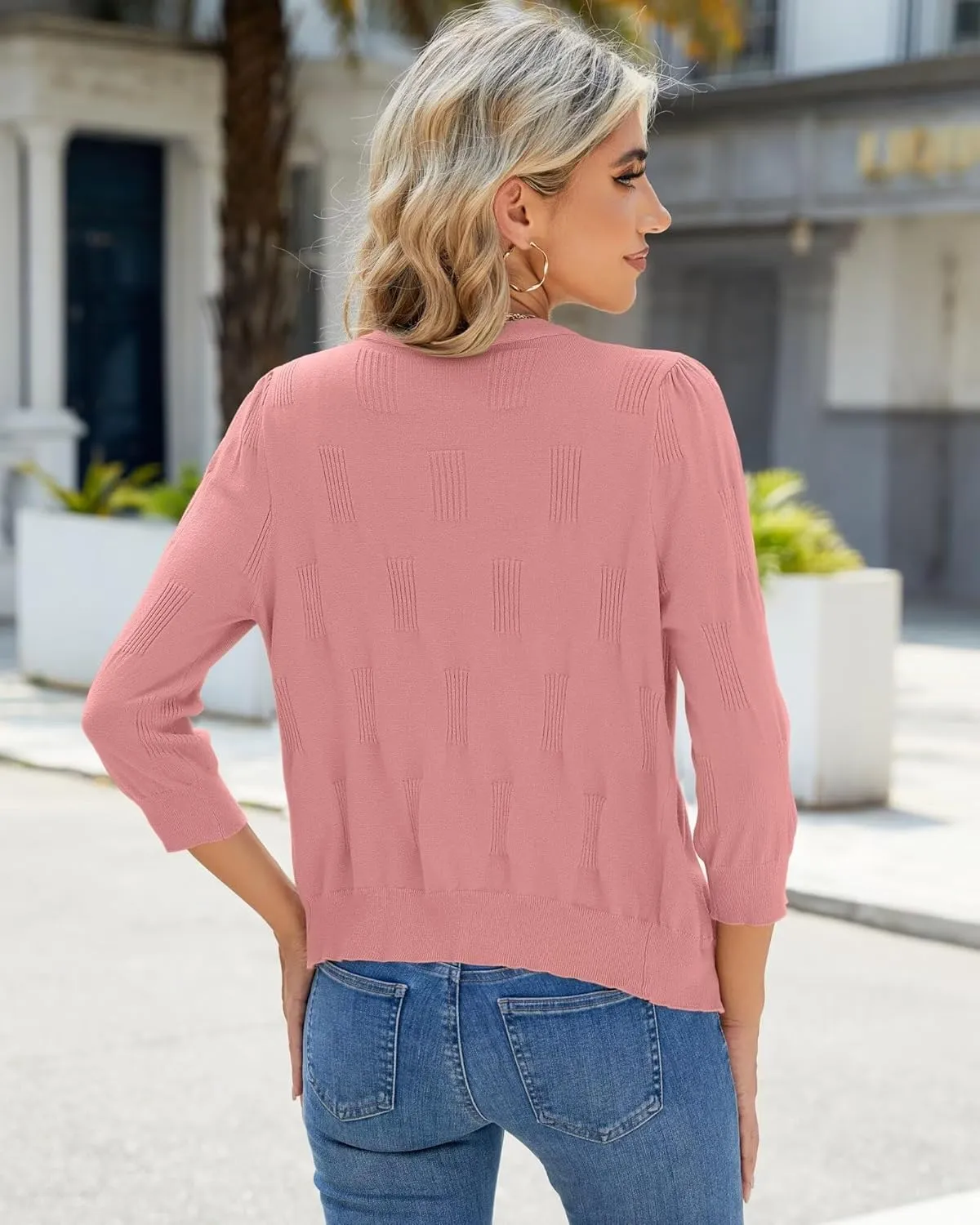 3/4 Sleeve Cardigan for Women Lightweight Summer Cardigan Open Front Cropped Shrugs Knit Sweater Tops