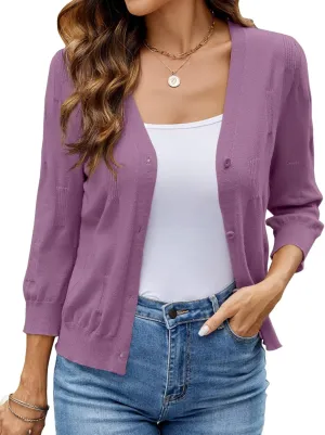 3/4 Sleeve Cardigan for Women Lightweight Summer Cardigan Open Front Cropped Shrugs Knit Sweater Tops