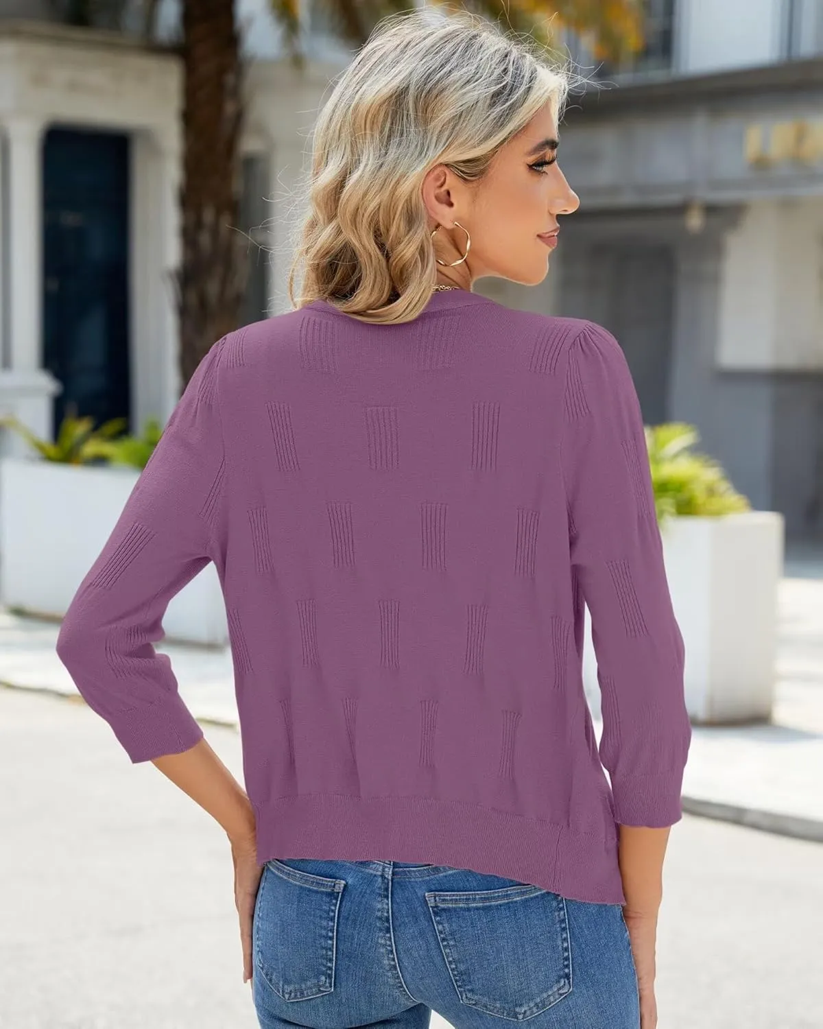3/4 Sleeve Cardigan for Women Lightweight Summer Cardigan Open Front Cropped Shrugs Knit Sweater Tops