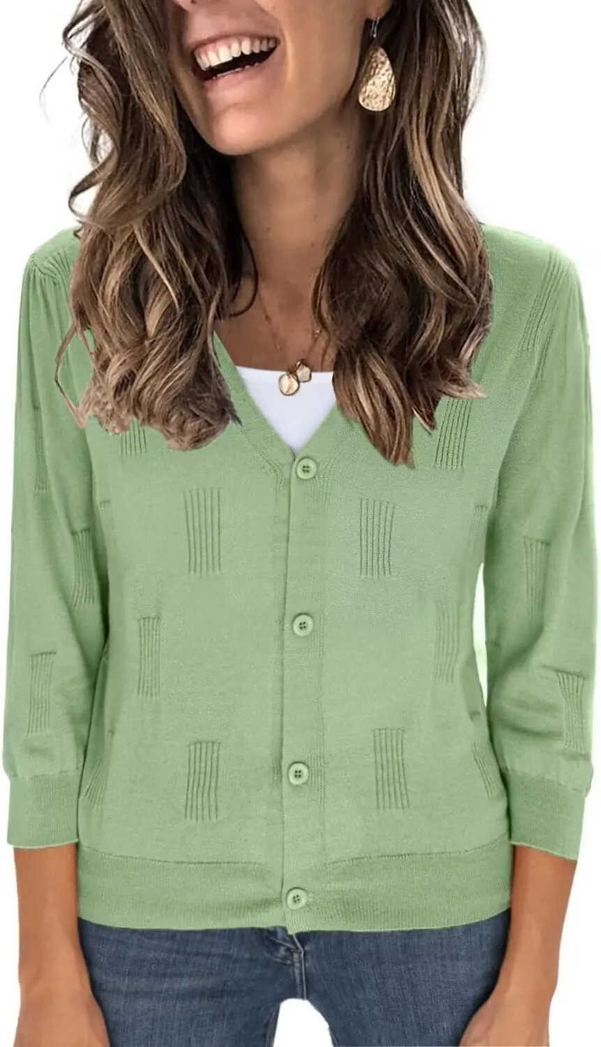 3/4 Sleeve Cardigan for Women Lightweight Summer Cardigan Open Front Cropped Shrugs Knit Sweater Tops
