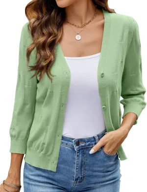 3/4 Sleeve Cardigan for Women Lightweight Summer Cardigan Open Front Cropped Shrugs Knit Sweater Tops