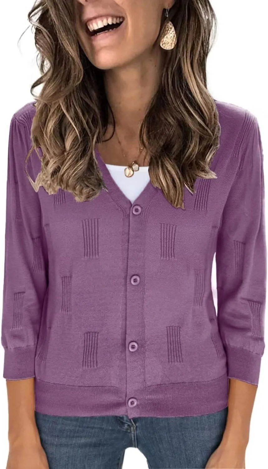 3/4 Sleeve Cardigan for Women Lightweight Summer Cardigan Open Front Cropped Shrugs Knit Sweater Tops