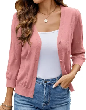 3/4 Sleeve Cardigan for Women Lightweight Summer Cardigan Open Front Cropped Shrugs Knit Sweater Tops