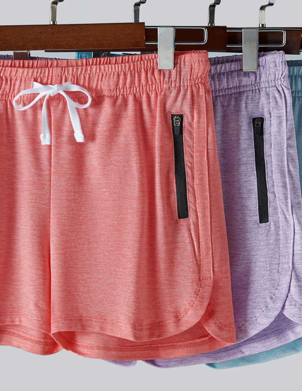 4 Pack Youth Girls Athletic Shorts 3", Girls Soccer Shorts, Kids Workout Gym Clothes Activewear Apparel with Zipper Pockets