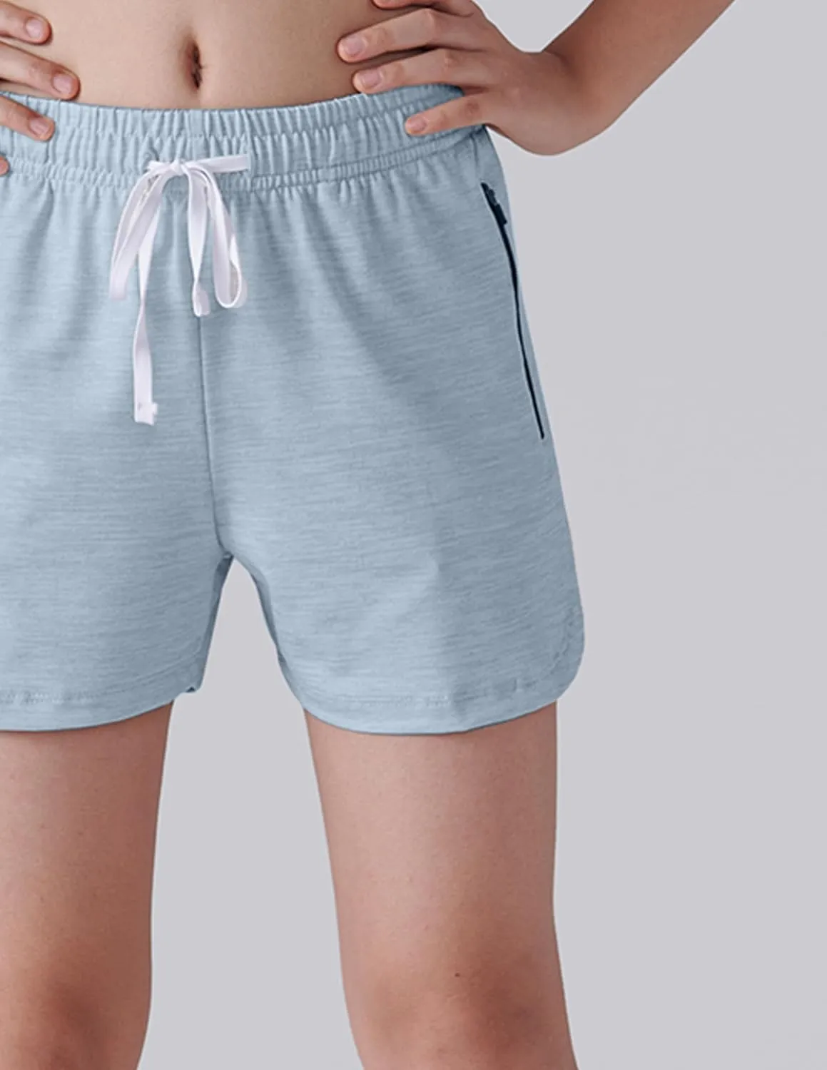 4 Pack Youth Girls Athletic Shorts 3", Girls Soccer Shorts, Kids Workout Gym Clothes Activewear Apparel with Zipper Pockets