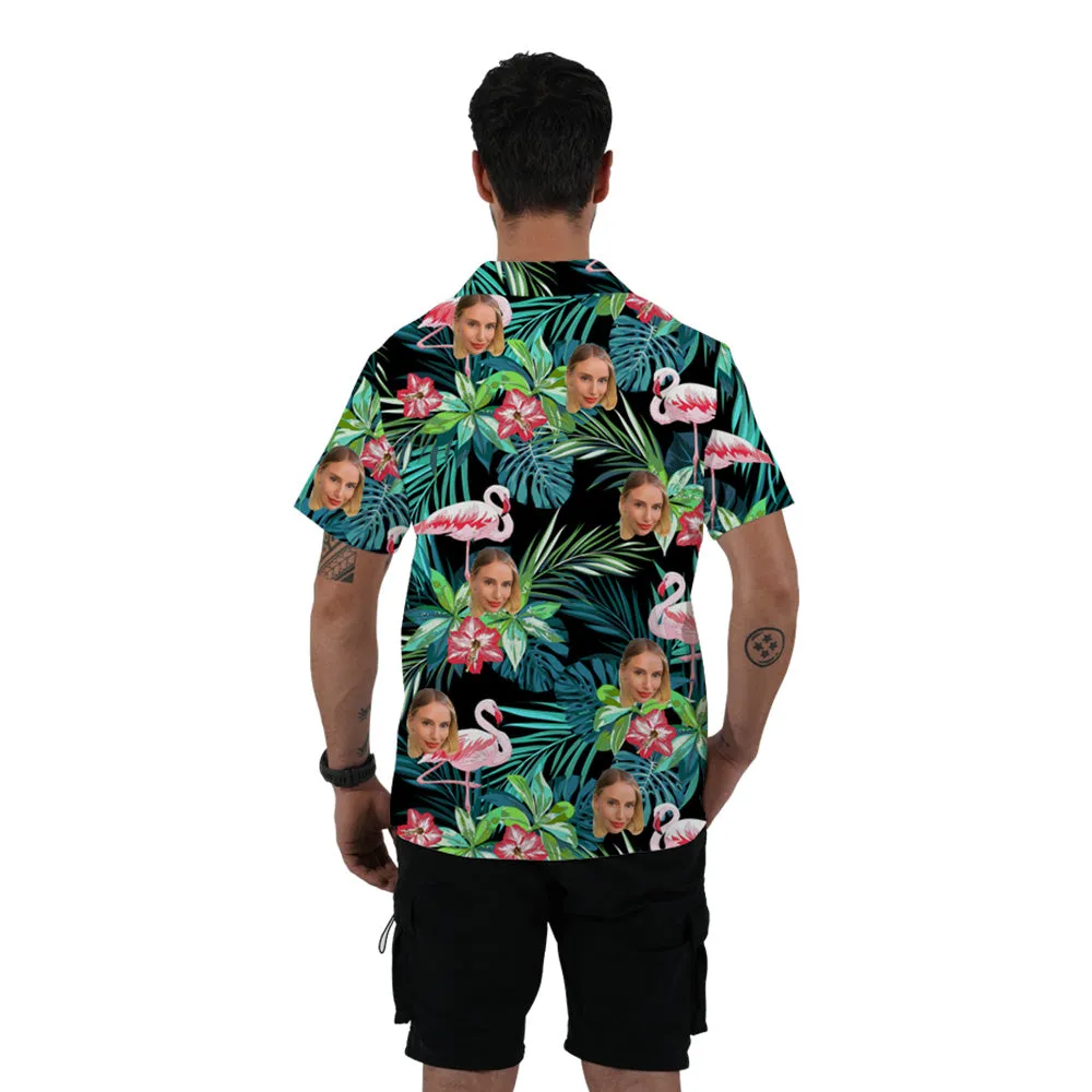 4FunGift® Custom Face All Over Print Hawaiian Shirt Flamingo Flowers And Leaves