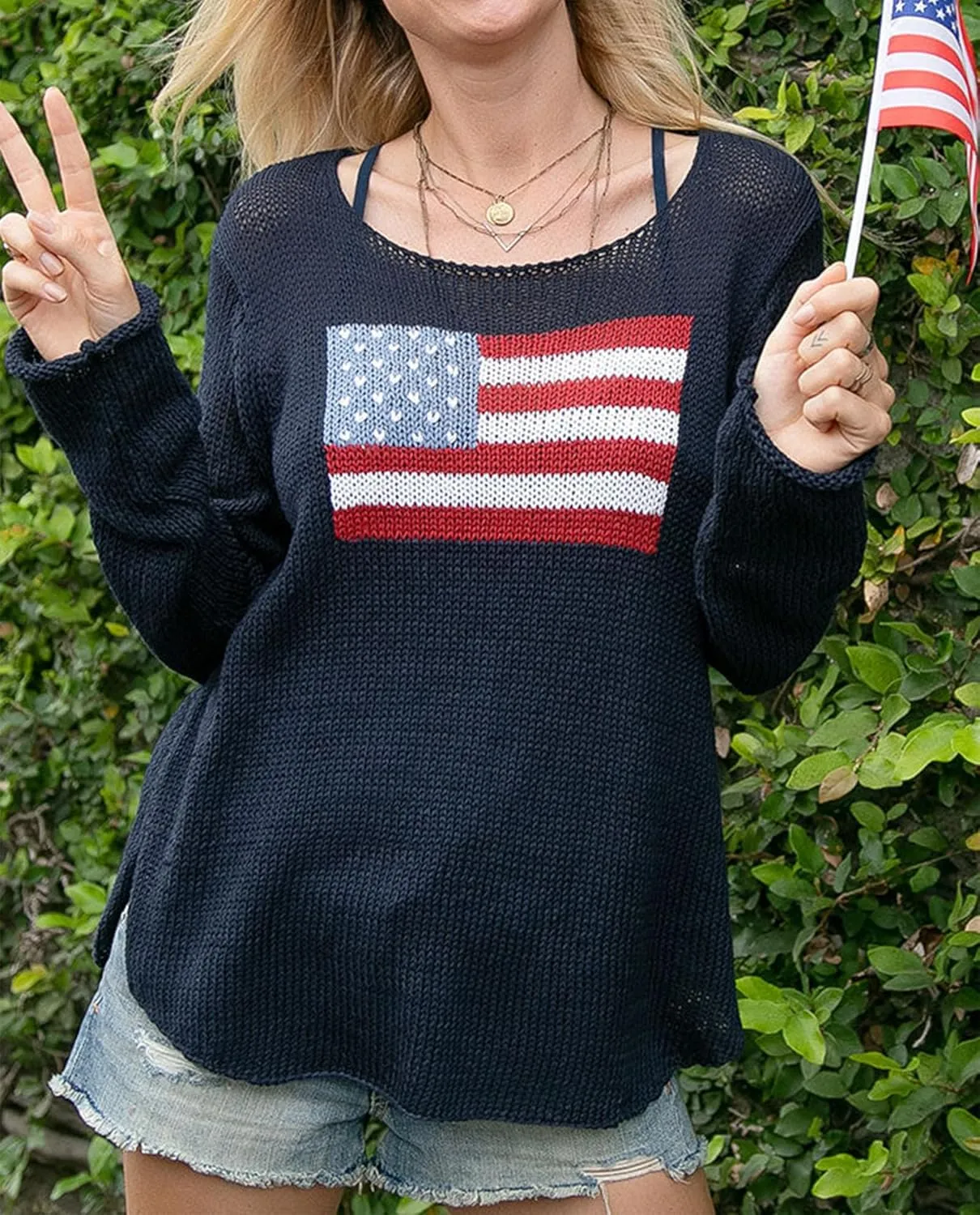4th of July Vintage Sweater Long Sleeve Knit Pullover American Flag Sweatshirt Preppy Striped Sweaters