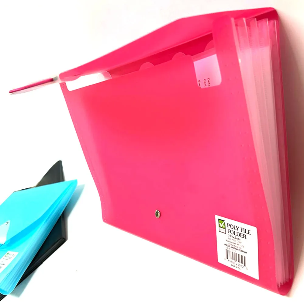 6 Pc Expanding Organizer File Folder 5 Pocket Letter Paper School Office 9.5X13"