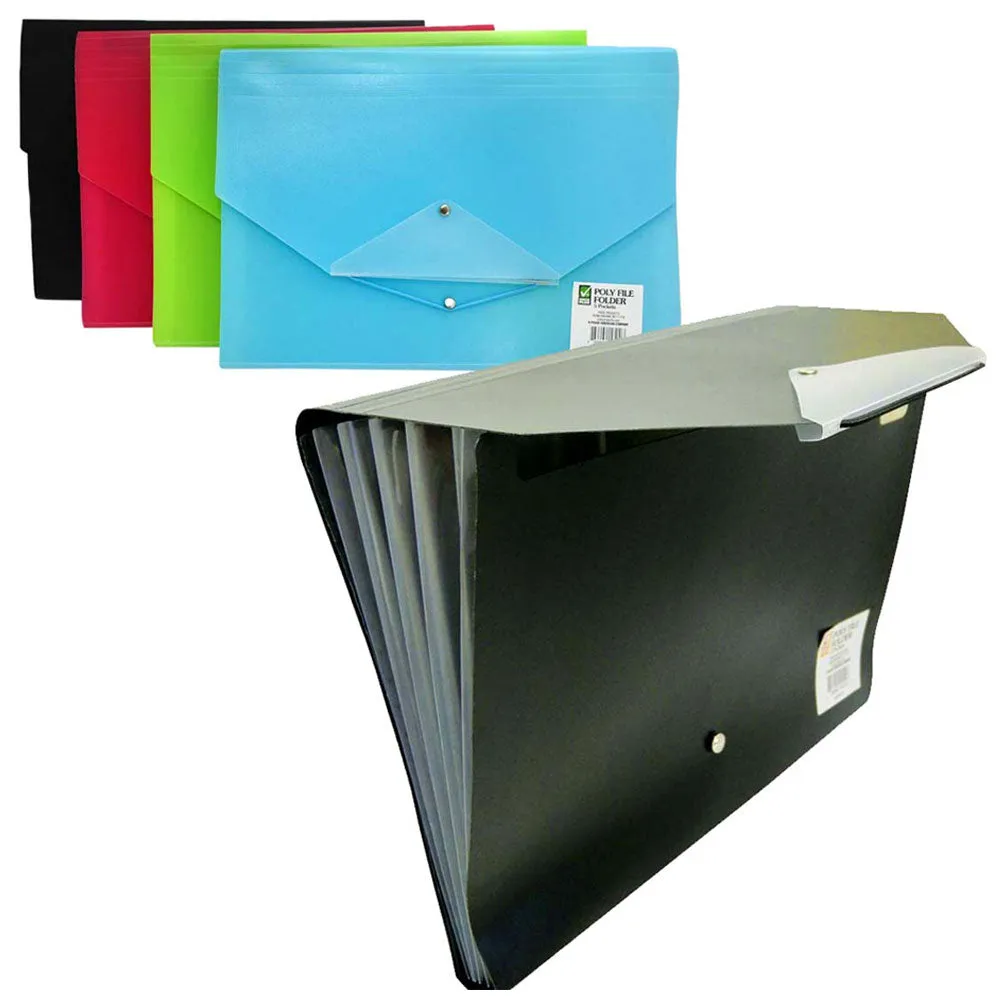 6 Pc Expanding Organizer File Folder 5 Pocket Letter Paper School Office 9.5X13"