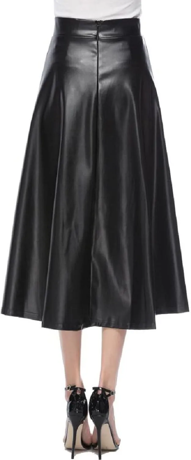 A Long Line Solid Faux Skirt Leather Waist Womens Color High Skirts Skirt Jean Patched Skirt