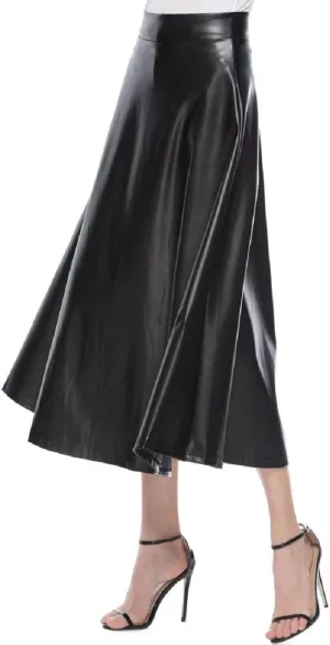 A Long Line Solid Faux Skirt Leather Waist Womens Color High Skirts Skirt Jean Patched Skirt