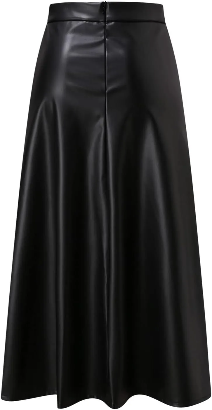 A Long Line Solid Faux Skirt Leather Waist Womens Color High Skirts Skirt Jean Patched Skirt