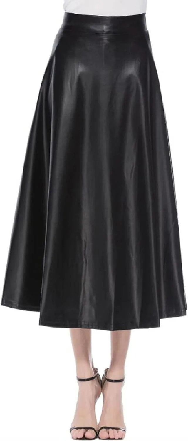 A Long Line Solid Faux Skirt Leather Waist Womens Color High Skirts Skirt Jean Patched Skirt