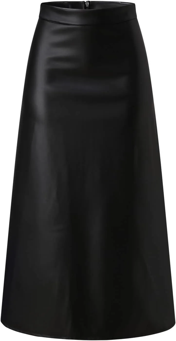 A Long Line Solid Faux Skirt Leather Waist Womens Color High Skirts Skirt Jean Patched Skirt