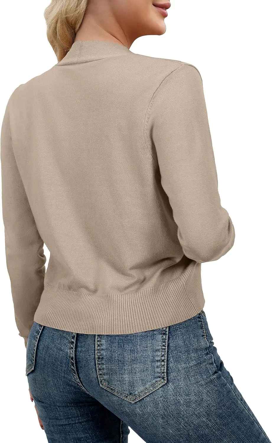 AAMILIFE Women Long Sleeve Cropped Knit Sweater Cardigans Open Front Bolero Shrug