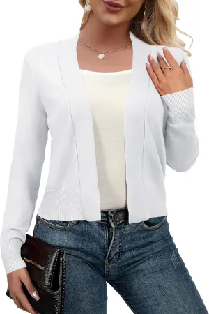 AAMILIFE Women Long Sleeve Cropped Knit Sweater Cardigans Open Front Bolero Shrug