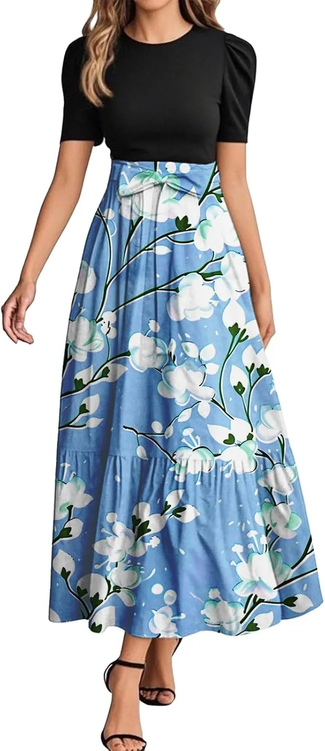ADHOWBEW Dresses for Women 2025 Plus Size O Neck Beach Elegant Empire Waist Trendy Vacation Short Sleeve Sexy Party Dresses