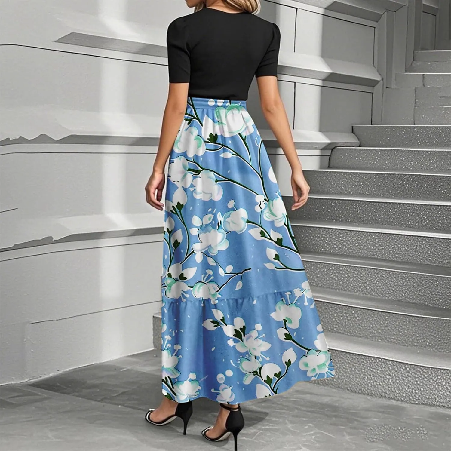 ADHOWBEW Dresses for Women 2025 Plus Size O Neck Beach Elegant Empire Waist Trendy Vacation Short Sleeve Sexy Party Dresses