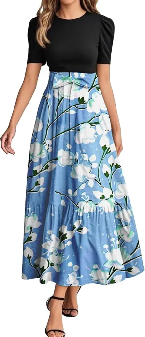 ADHOWBEW Dresses for Women 2025 Plus Size O Neck Beach Elegant Empire Waist Trendy Vacation Short Sleeve Sexy Party Dresses