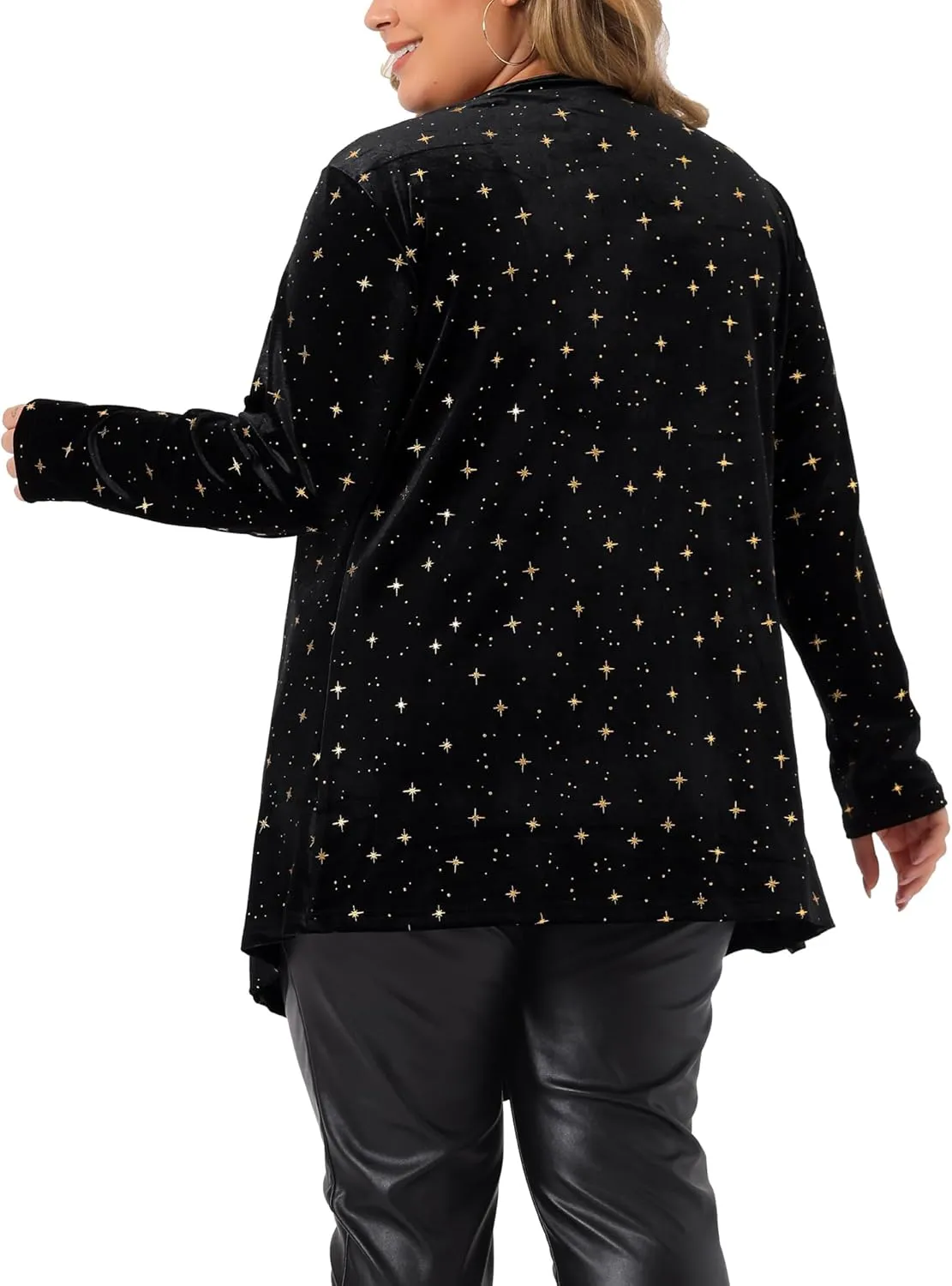 Agnes Orinda Women's Plus Size Cardigans Open Front Draped Shiny Party Velvet Cardigan