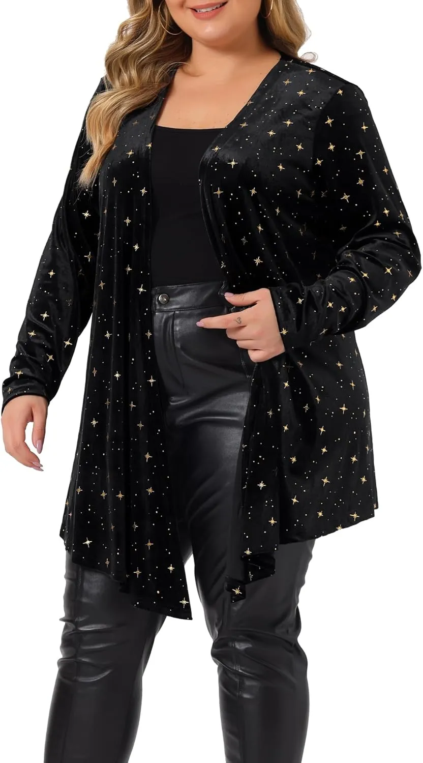 Agnes Orinda Women's Plus Size Cardigans Open Front Draped Shiny Party Velvet Cardigan