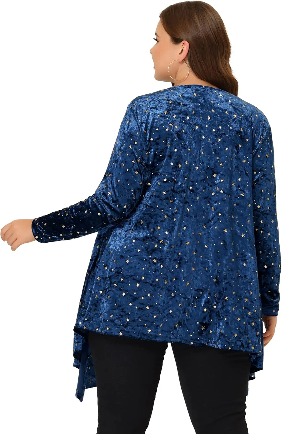 Agnes Orinda Women's Plus Size Cardigans Open Front Draped Shiny Party Velvet Cardigan