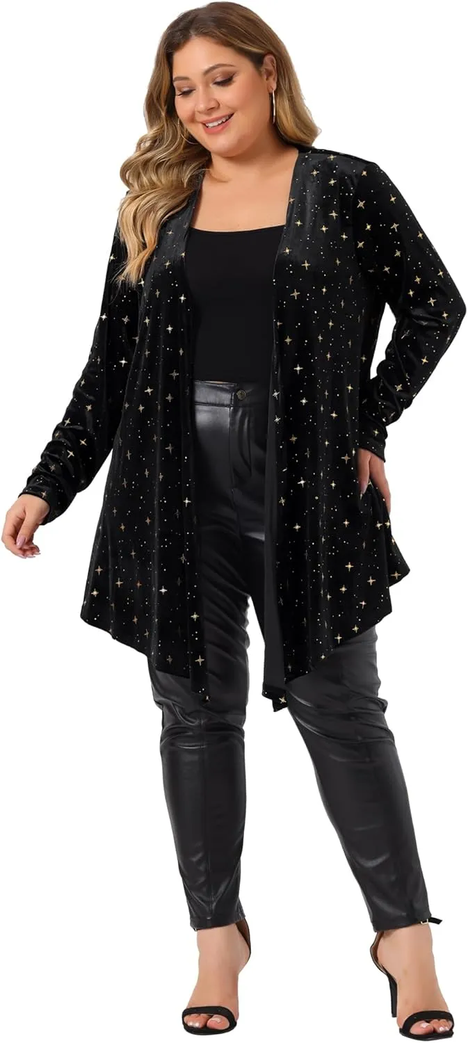 Agnes Orinda Women's Plus Size Cardigans Open Front Draped Shiny Party Velvet Cardigan