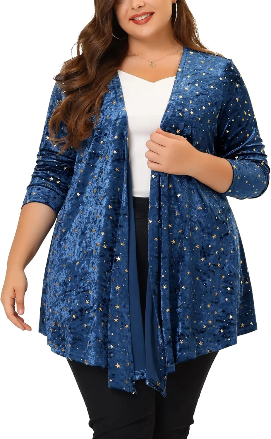 Agnes Orinda Women's Plus Size Cardigans Open Front Draped Shiny Party Velvet Cardigan