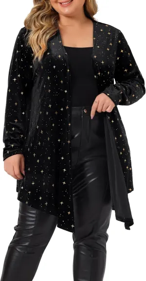 Agnes Orinda Women's Plus Size Cardigans Open Front Draped Shiny Party Velvet Cardigan