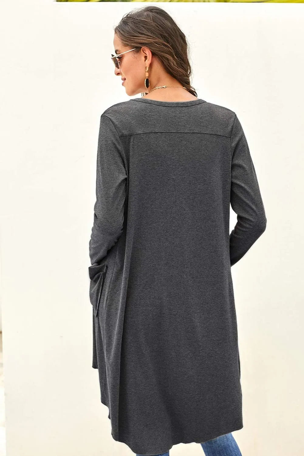 Alaster Queen Womens Open Front Cardigan Button Down High Low Hem Knitted Cardigan Outwear with Pockets