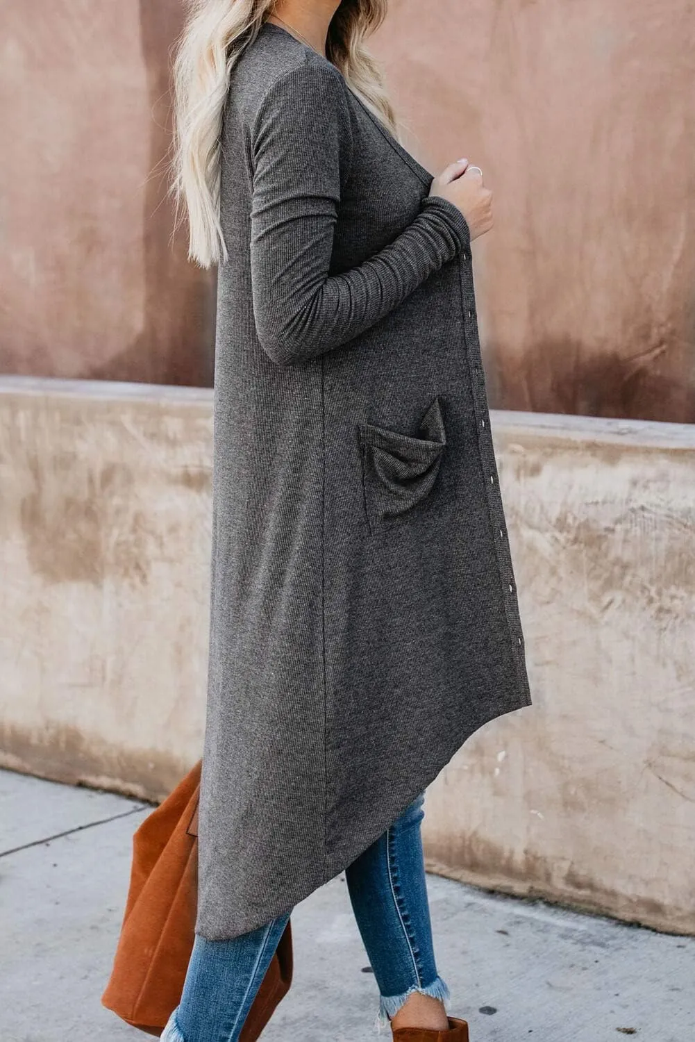 Alaster Queen Womens Open Front Cardigan Button Down High Low Hem Knitted Cardigan Outwear with Pockets