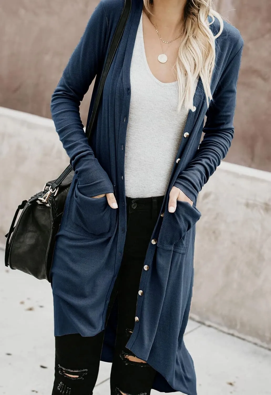 Alaster Queen Womens Open Front Cardigan Button Down High Low Hem Knitted Cardigan Outwear with Pockets