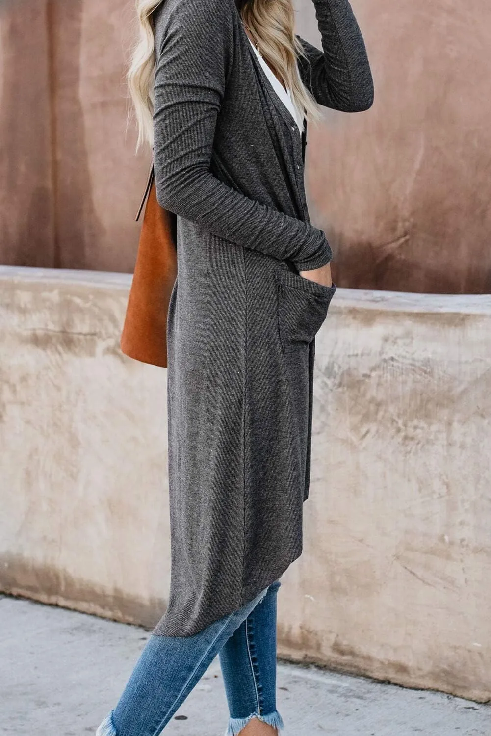Alaster Queen Womens Open Front Cardigan Button Down High Low Hem Knitted Cardigan Outwear with Pockets