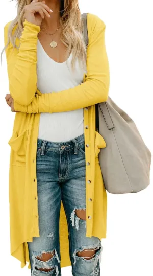 Alaster Queen Womens Open Front Cardigan Button Down High Low Hem Knitted Cardigan Outwear with Pockets