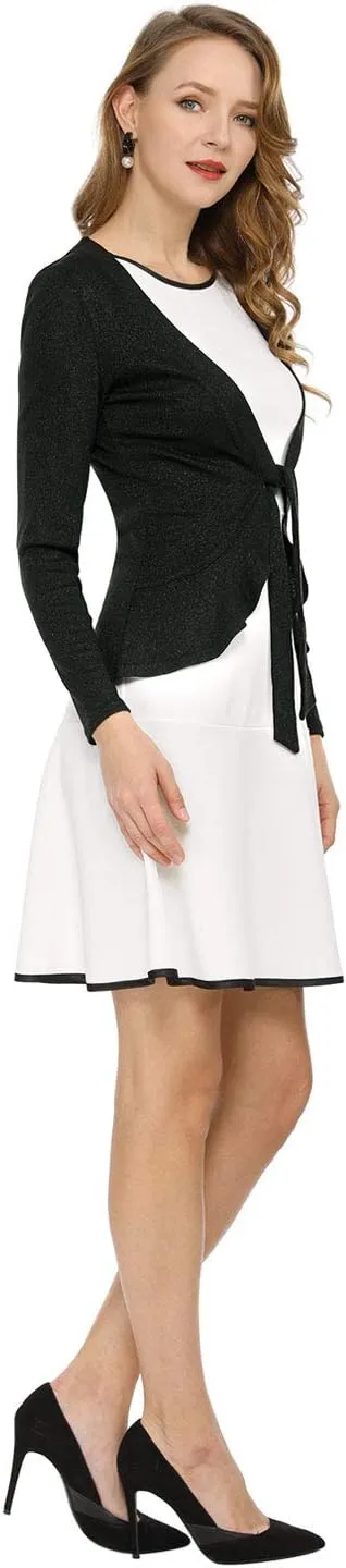 Allegra K Women's Dressy Cardigan Sweaters Tie Front Draped Ruffle Knit Cardigans
